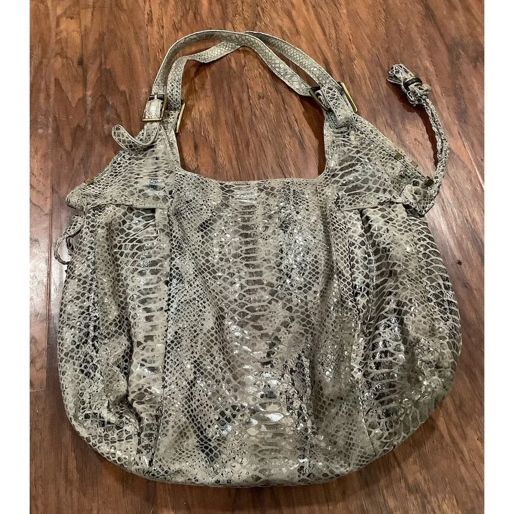 Elliott Lucca Large Lightweight, Snakeskin Embossed Leather Hobo Bag
